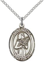 STERLING SILVER ST AGATHA PENDANT ON A CHAIN - 3/4" x 1/2"